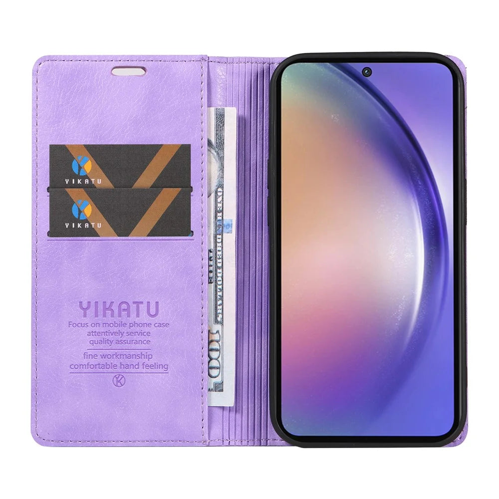 YIKATU YK-006 For Samsung Galaxy A55 5G Case Magnetic Closing PU Leather+TPU Wallet Stand Cover - Purple - 2