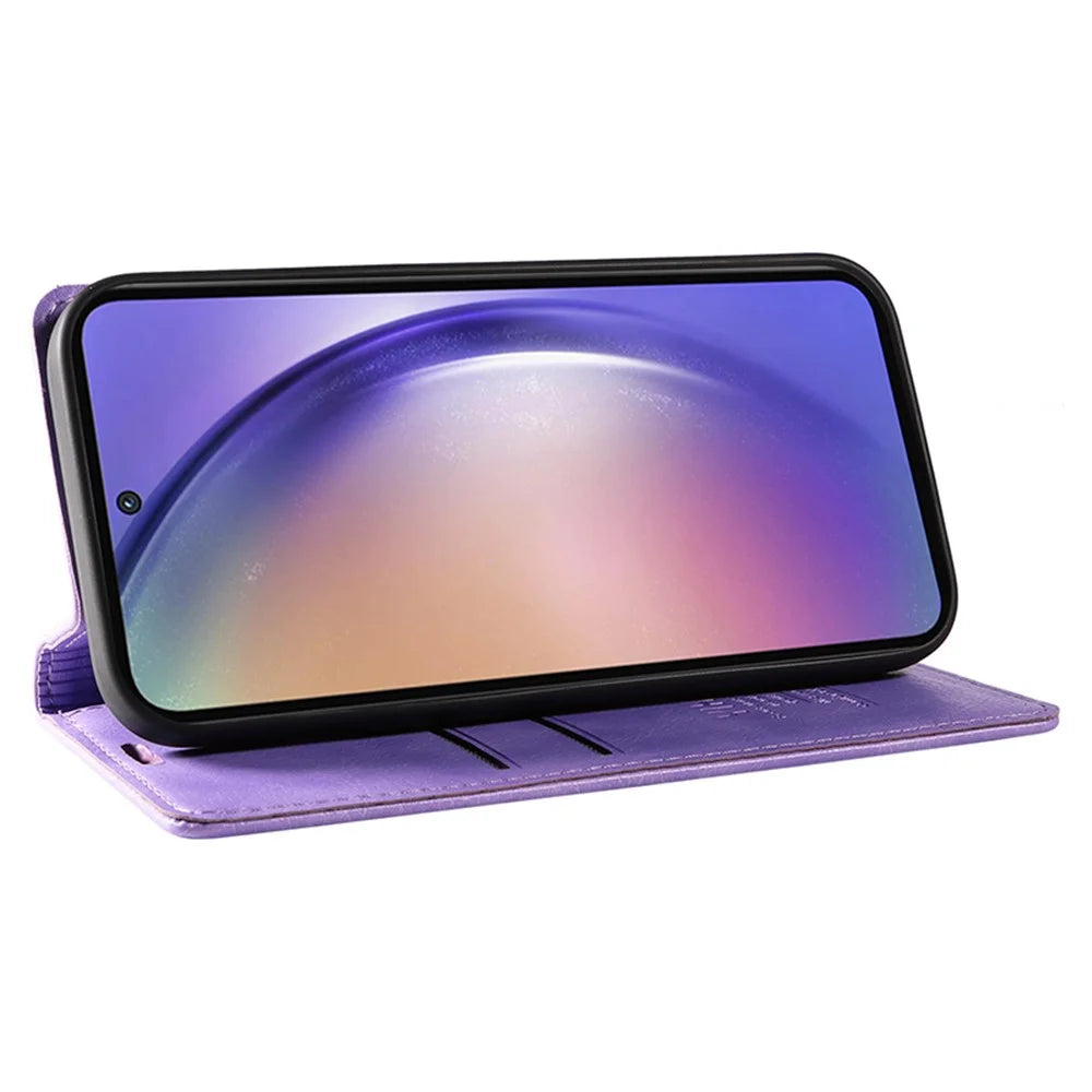 YIKATU YK-006 For Samsung Galaxy A55 5G Case Magnetic Closing PU Leather+TPU Wallet Stand Cover - Purple - 3