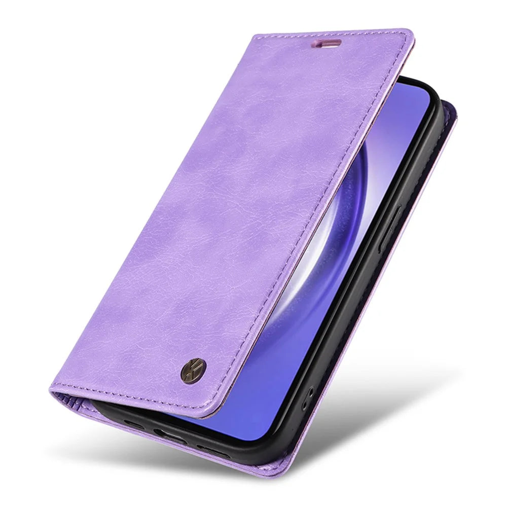 YIKATU YK-006 For Samsung Galaxy A55 5G Case Magnetic Closing PU Leather+TPU Wallet Stand Cover - Purple - 7