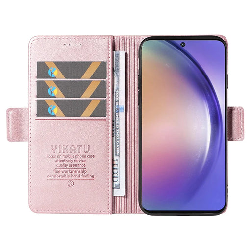 YIKATU YK-003 For Samsung Galaxy A55 5G Wallet Leather Case Side Magnetic Clasp - Rose Gold - 2