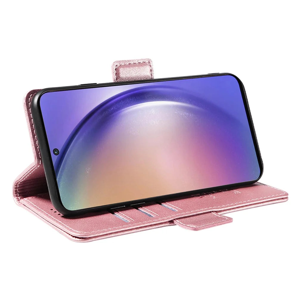 YIKATU YK-003 For Samsung Galaxy A55 5G Wallet Leather Case Side Magnetic Clasp - Rose Gold - 3