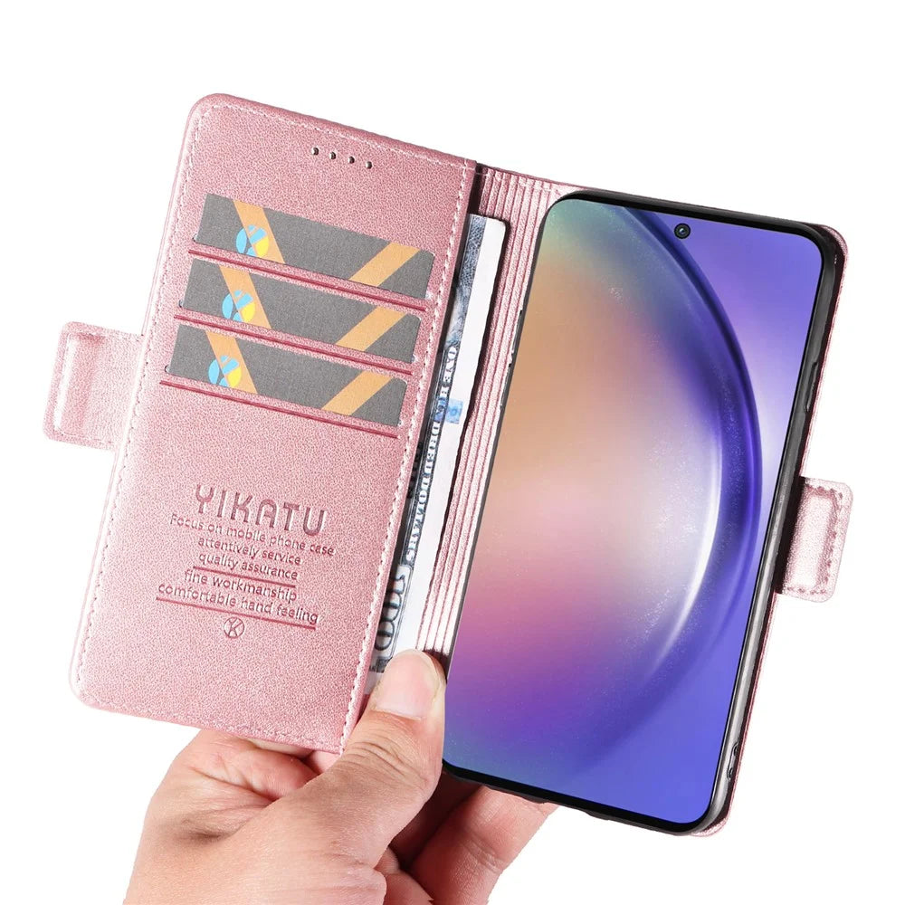 YIKATU YK-003 For Samsung Galaxy A55 5G Wallet Leather Case Side Magnetic Clasp - Rose Gold - 5