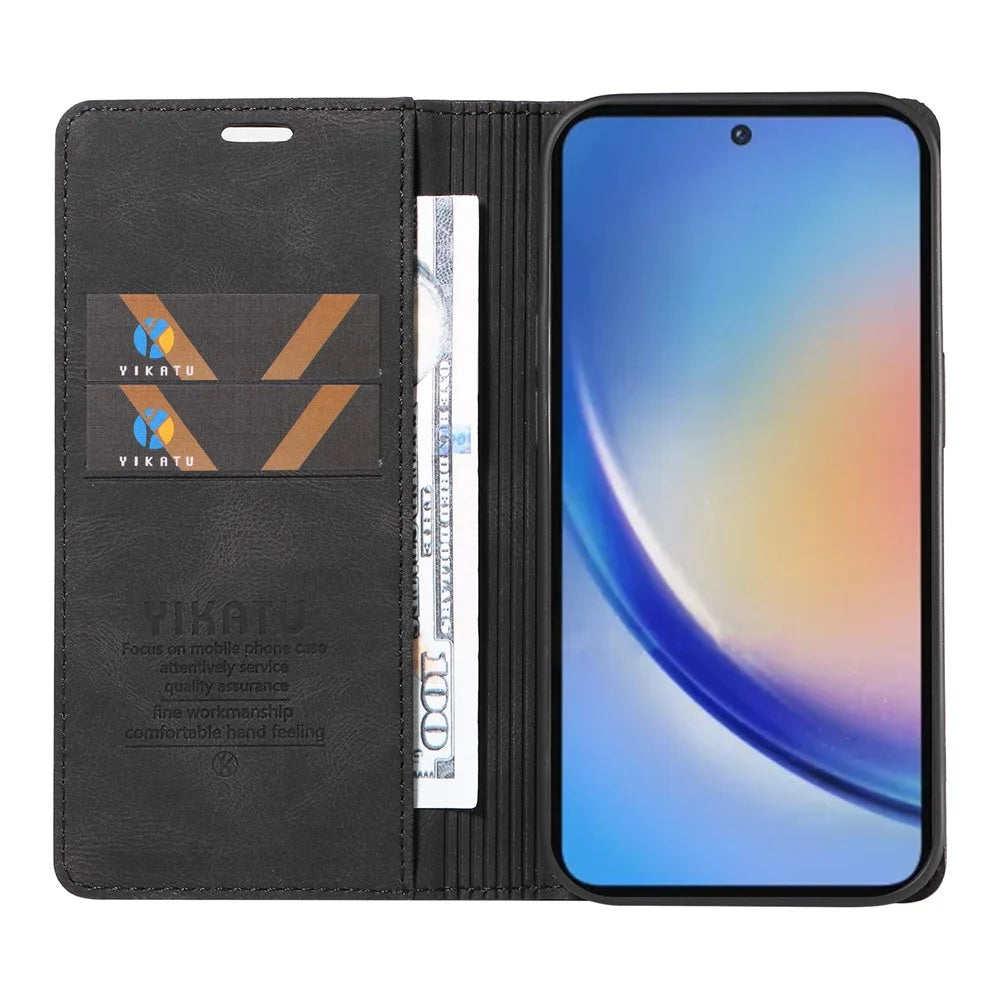 YIKATU YK-004 For Samsung Galaxy A35 5G Strong Magnetic Case PU Leather Wallet Cover - Black - 2