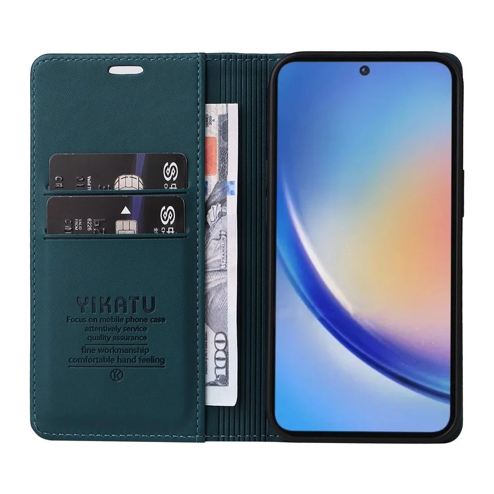 YIKATU YK-001 For Samsung Galaxy A35 5G Case Magnetic Auto Closing Leather Phone Guard Cover - Green - 2