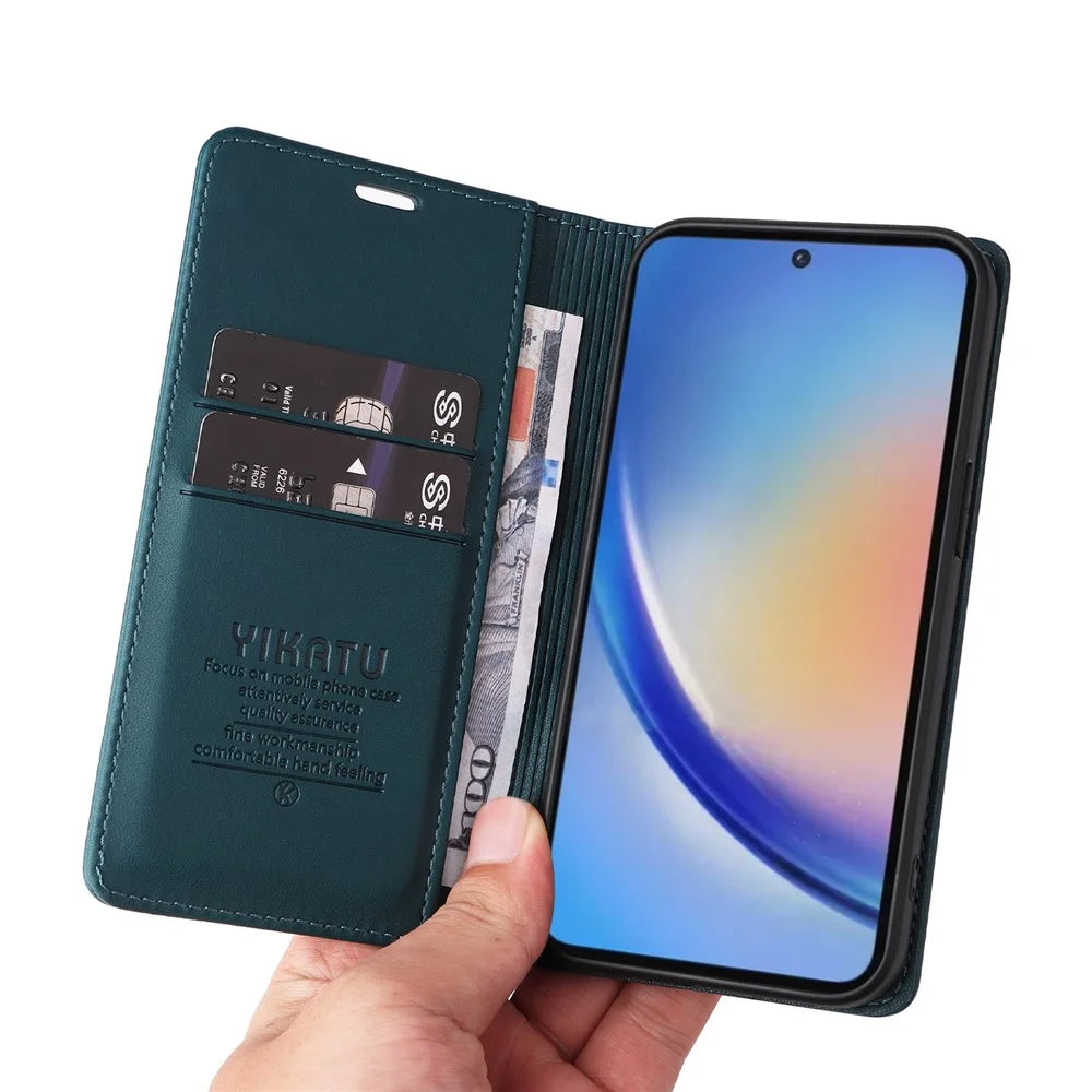 YIKATU YK-001 For Samsung Galaxy A35 5G Case Magnetic Auto Closing Leather Phone Guard Cover - Green - 6