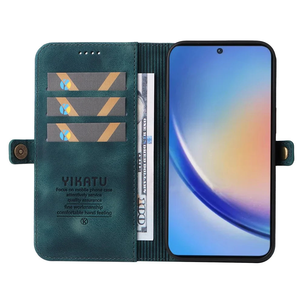 YIKATU YK-002 For Samsung Galaxy A35 5G Wallet Case PU Leather Flip Stand Phone Cover with Outer Card Slot - Green - 2