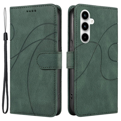 For Samsung Galaxy A35 5G Leather Case Imprinted Line Phone Wallet Cover - Green - 1