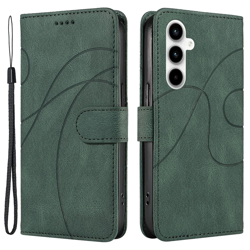 For Samsung Galaxy A35 5G Leather Case Imprinted Line Phone Wallet Cover - Green - 1