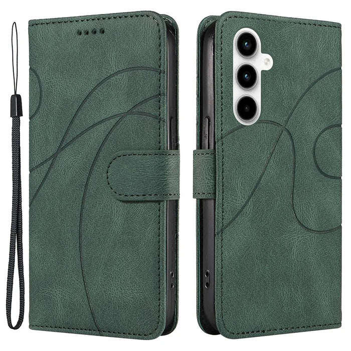 For Samsung Galaxy A35 5G Leather Case Imprinted Line Phone Wallet Cover - Green - 1