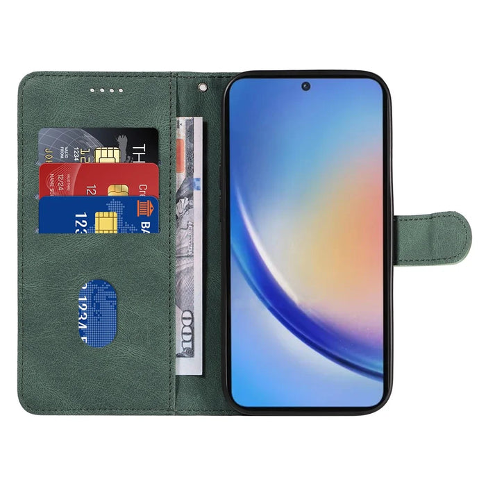 For Samsung Galaxy A35 5G Leather Case Imprinted Line Phone Wallet Cover - Green - 2