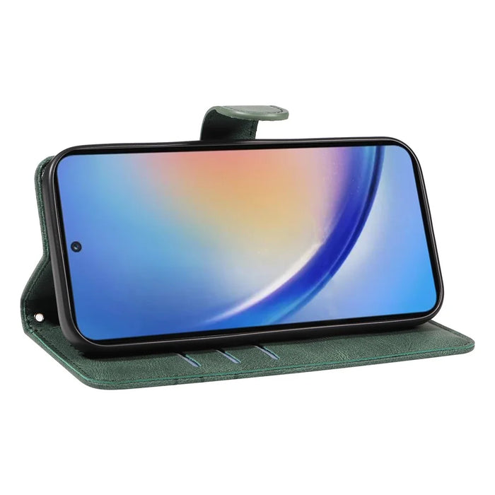 For Samsung Galaxy A35 5G Leather Case Imprinted Line Phone Wallet Cover - Green - 4