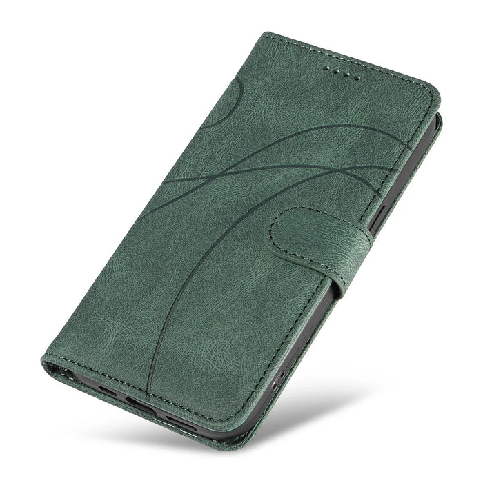 For Samsung Galaxy A35 5G Leather Case Imprinted Line Phone Wallet Cover - Green - 5