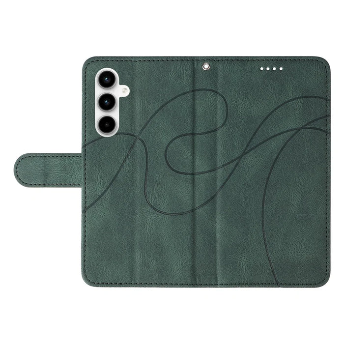 For Samsung Galaxy A35 5G Leather Case Imprinted Line Phone Wallet Cover - Green - 6