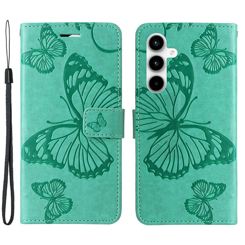 For Samsung Galaxy A35 5G Wallet Case Floral Butterfly Imprinted Leather Phone Cover Stand - Green - 1