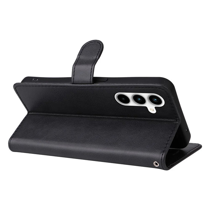 For Samsung Galaxy A35 5G Case Solid Color Leather Mobile Cover Wallet Stand with Strap - Black - 3