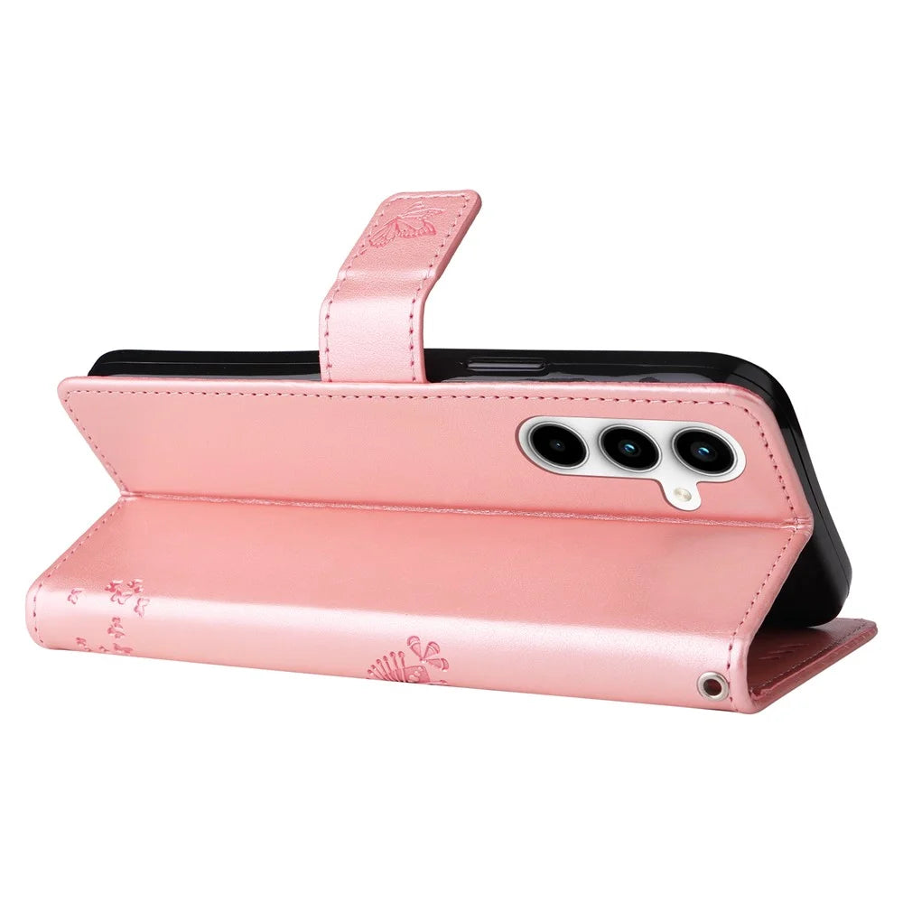 For Samsung Galaxy A35 5G Phone Case with Stand Cat Tree Pattern Leather Wallet Mobile Cover  - Rose Gold - 3
