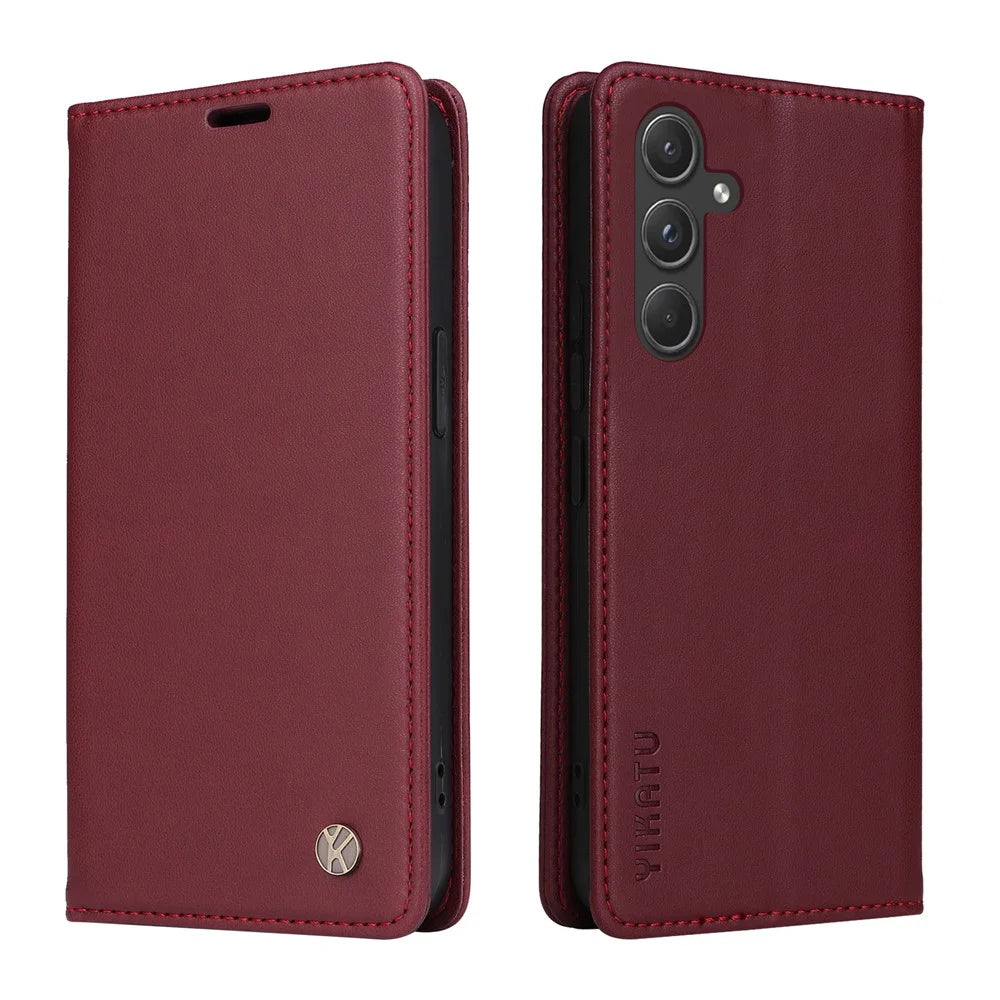 YIKATU YK-001 For Samsung Galaxy A55 5G Magnetic Case Book Style Leather Stand Phone Cover - Wine Red - 1