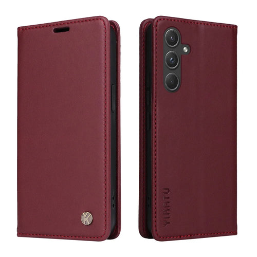 YIKATU YK-001 For Samsung Galaxy A55 5G Magnetic Case Book Style Leather Stand Phone Cover - Wine Red - 1