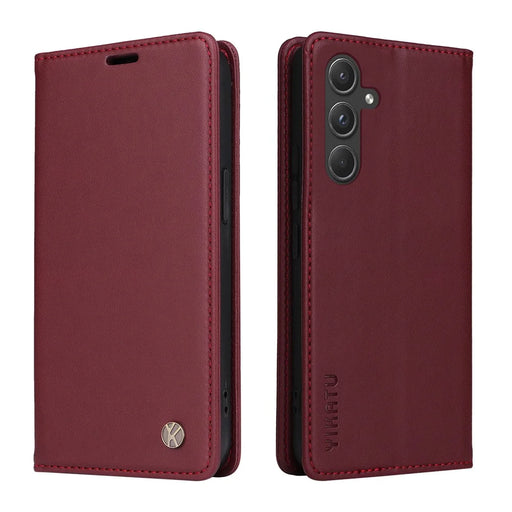YIKATU YK-001 For Samsung Galaxy A55 5G Magnetic Case Book Style Leather Stand Phone Cover - Wine Red - 1