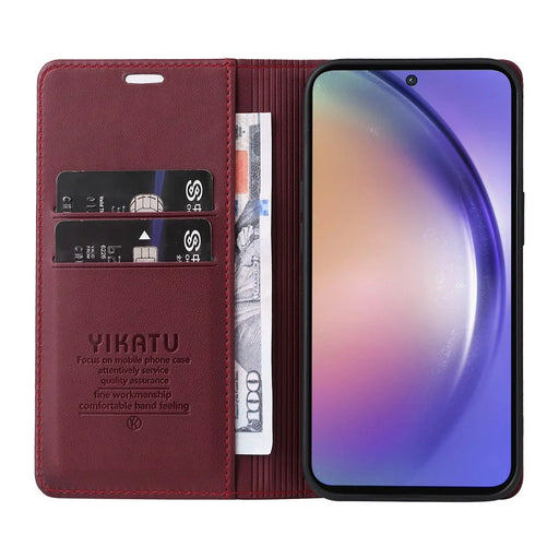YIKATU YK-001 For Samsung Galaxy A55 5G Magnetic Case Book Style Leather Stand Phone Cover - Wine Red - 2