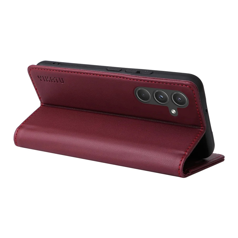 YIKATU YK-001 For Samsung Galaxy A55 5G Magnetic Case Book Style Leather Stand Phone Cover - Wine Red - 3