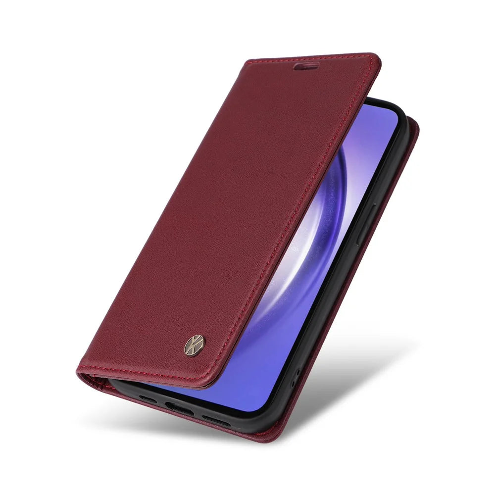 YIKATU YK-001 For Samsung Galaxy A55 5G Magnetic Case Book Style Leather Stand Phone Cover - Wine Red - 5