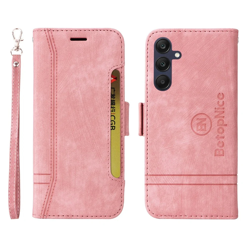 BETOPNICE 001 for Samsung Galaxy A25 5G (Global) (161.0 x 76.5 x 8.3mm) Phone Case Leather Wallet Cover - Pink - 1