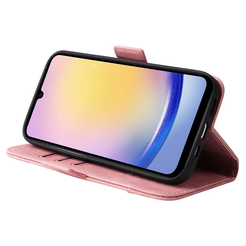 BETOPNICE 001 for Samsung Galaxy A25 5G (Global) (161.0 x 76.5 x 8.3mm) Phone Case Leather Wallet Cover - Pink - 3