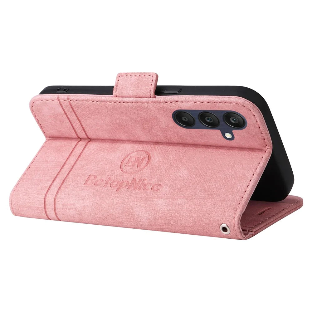 BETOPNICE 001 for Samsung Galaxy A25 5G (Global) (161.0 x 76.5 x 8.3mm) Phone Case Leather Wallet Cover - Pink - 4