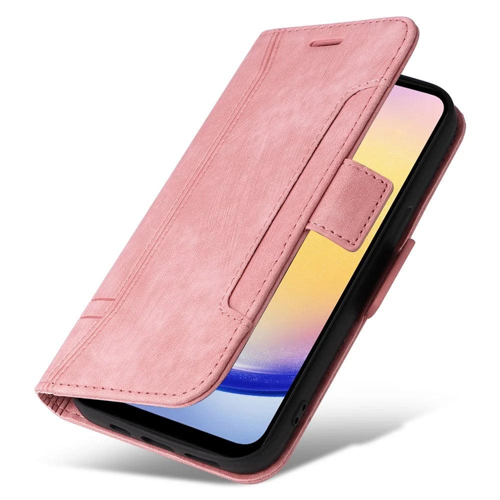 BETOPNICE 001 for Samsung Galaxy A25 5G (Global) (161.0 x 76.5 x 8.3mm) Phone Case Leather Wallet Cover - Pink - 6