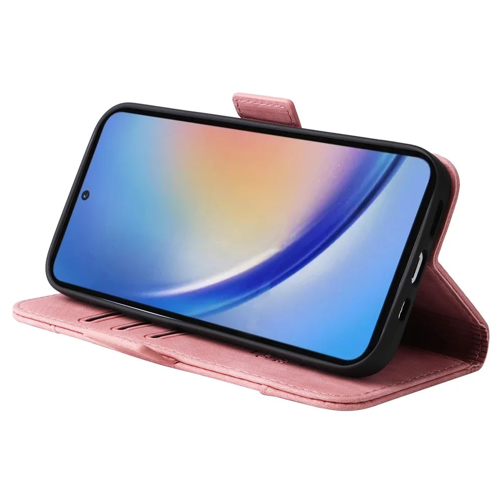 BETOPNICE 001 for Samsung Galaxy A35 5G Cell Phone Case Leather Wallet Card Slots Cover - Pink - 3