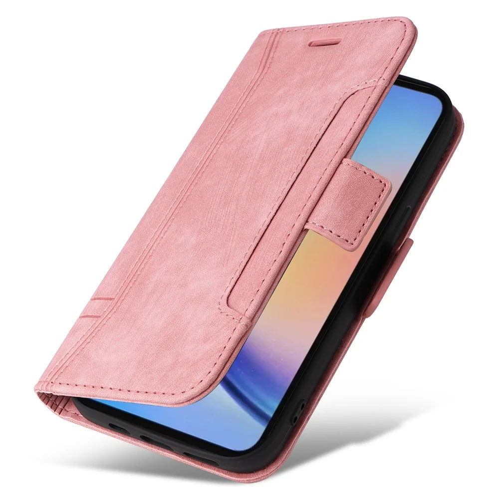 BETOPNICE 001 for Samsung Galaxy A35 5G Cell Phone Case Leather Wallet Card Slots Cover - Pink - 6