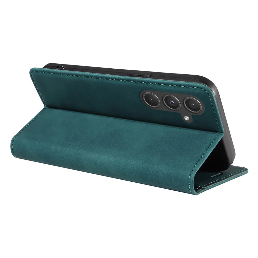 BETOPNICE 003 for Samsung Galaxy A55 5G Leather Case Magnetic Closing RFID Blocking Phone Cover - Green - 4