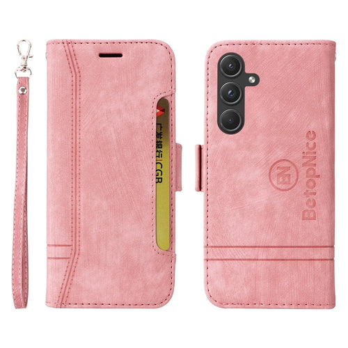 BETOPNICE 001 for Samsung Galaxy A55 5G Magnetic Case Leather Flip Stand Protective Cover - Pink - 1