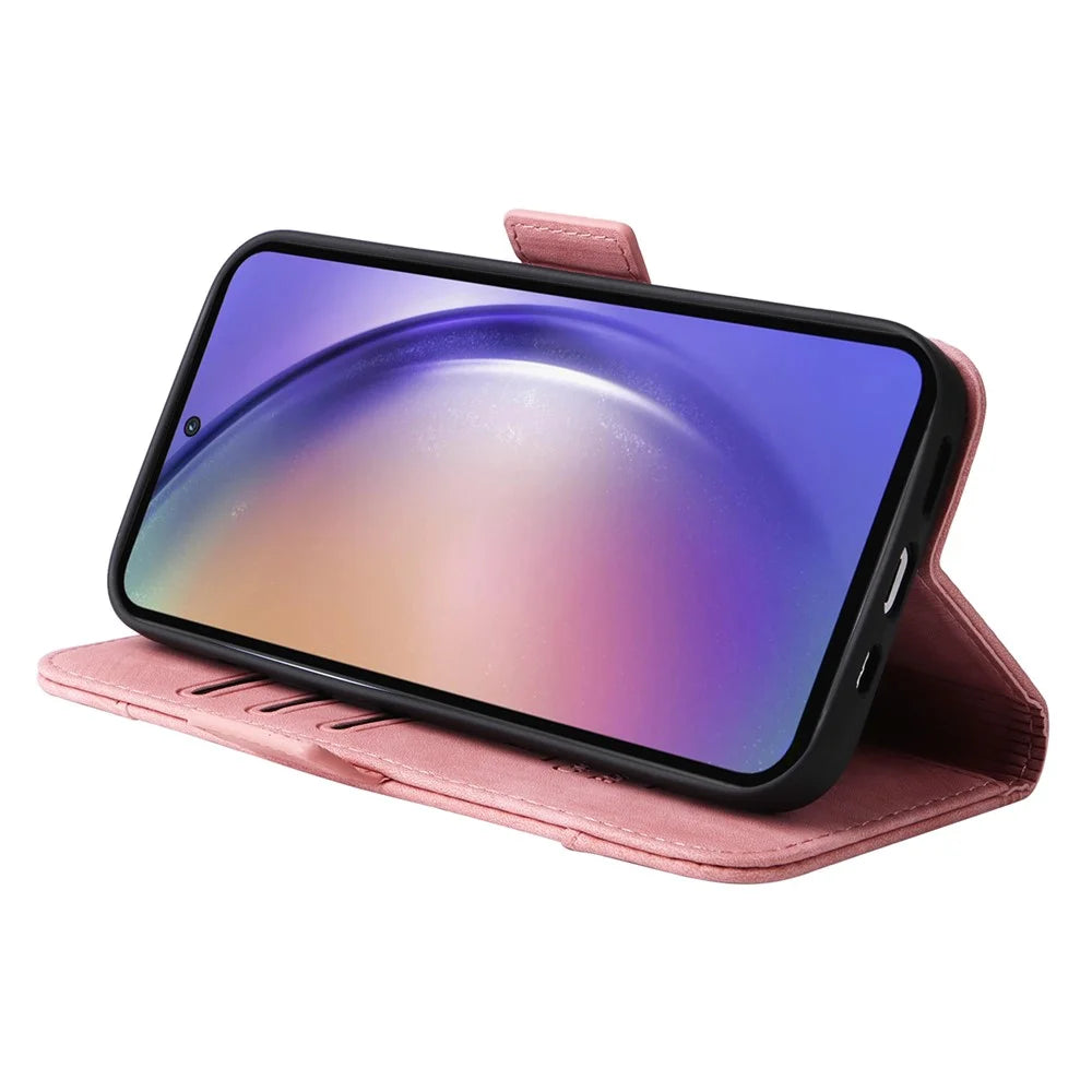 BETOPNICE 001 for Samsung Galaxy A55 5G Magnetic Case Leather Flip Stand Protective Cover - Pink - 3