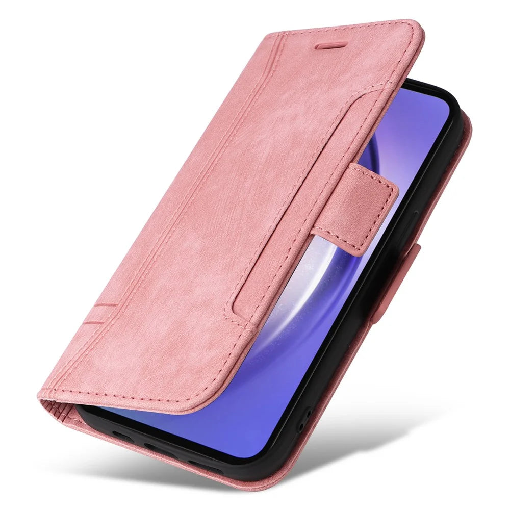BETOPNICE 001 for Samsung Galaxy A55 5G Magnetic Case Leather Flip Stand Protective Cover - Pink - 6