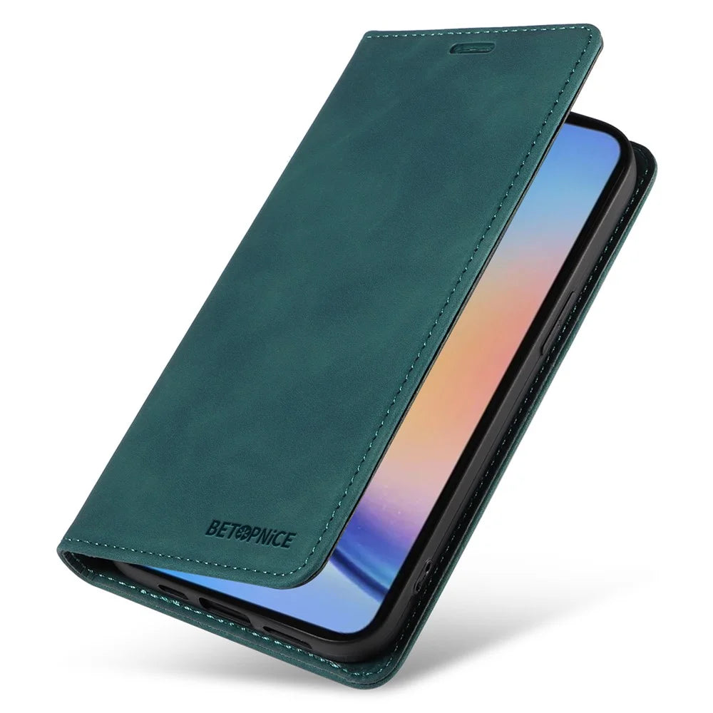 BETOPNICE 003 for Samsung Galaxy A35 5G Magnetic Phone Case RFID Blocking Card Slots Cover - Green - 6