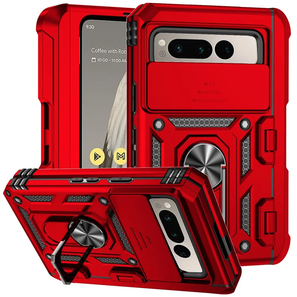 For Google Pixel Fold Kickstand Case PC+TPU Dual Layer Phone Cover - Red - 1