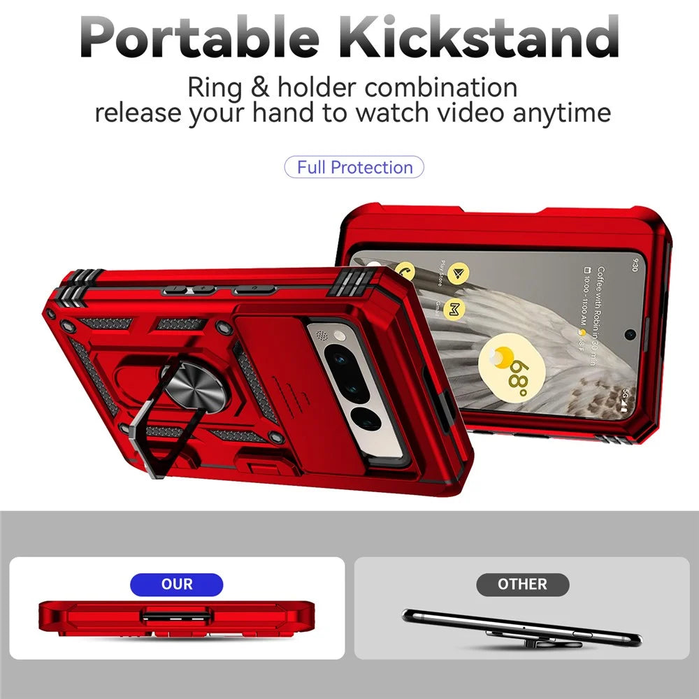 For Google Pixel Fold Kickstand Case PC+TPU Dual Layer Phone Cover - Red - 3