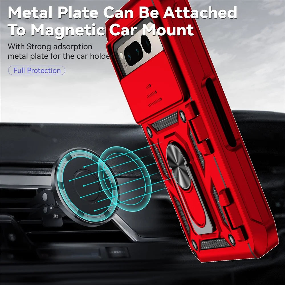 For Google Pixel Fold Kickstand Case PC+TPU Dual Layer Phone Cover - Red - 4