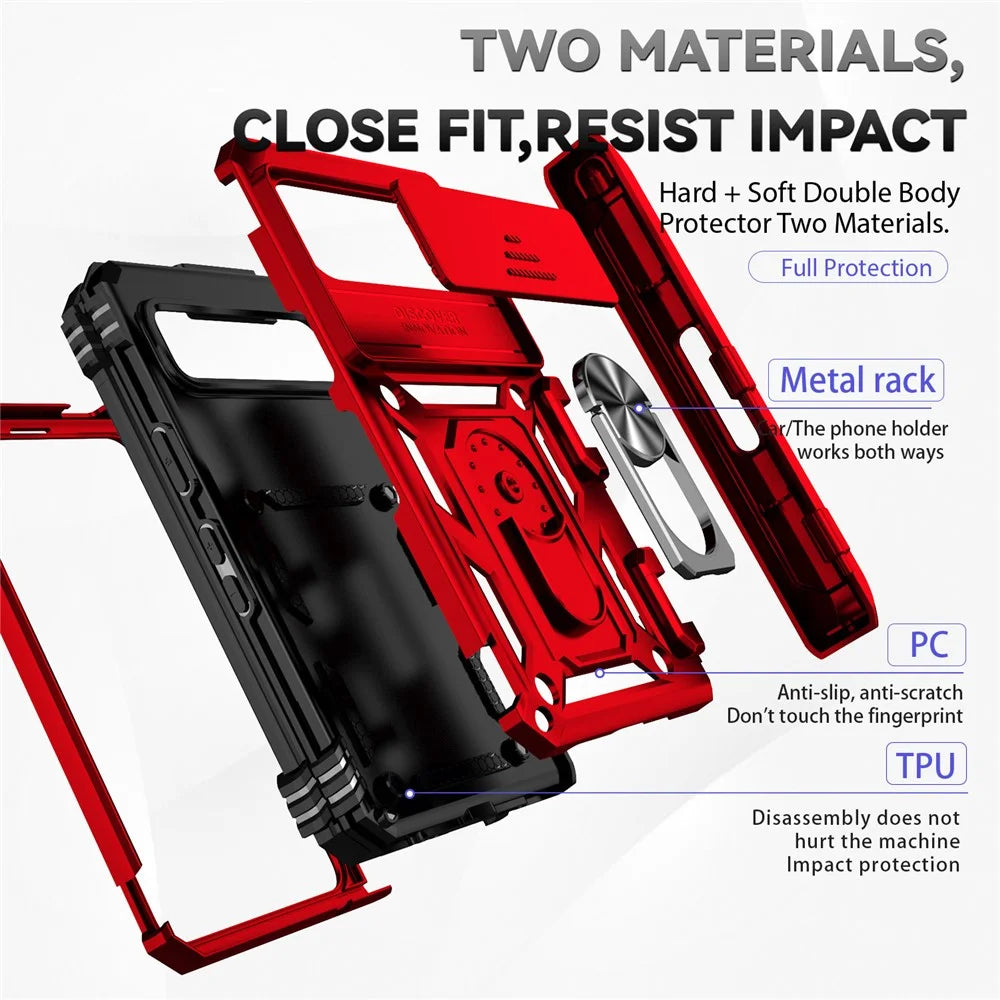 For Google Pixel Fold Kickstand Case PC+TPU Dual Layer Phone Cover - Red - 5
