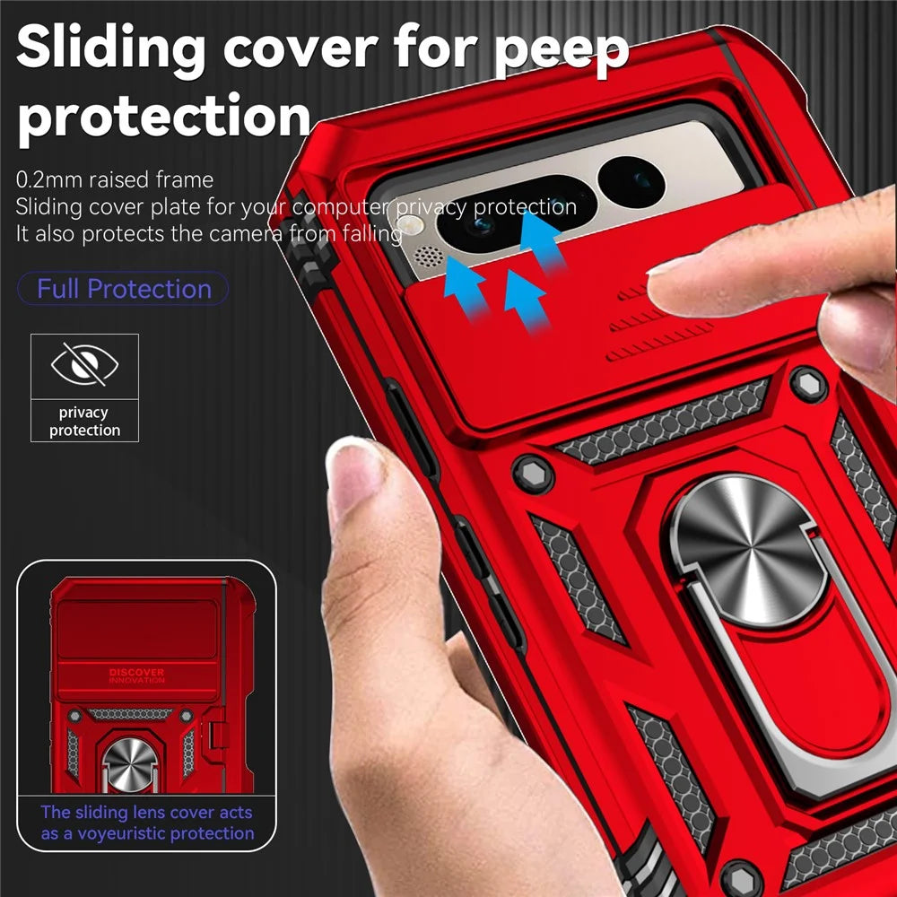 For Google Pixel Fold Kickstand Case PC+TPU Dual Layer Phone Cover - Red - 6