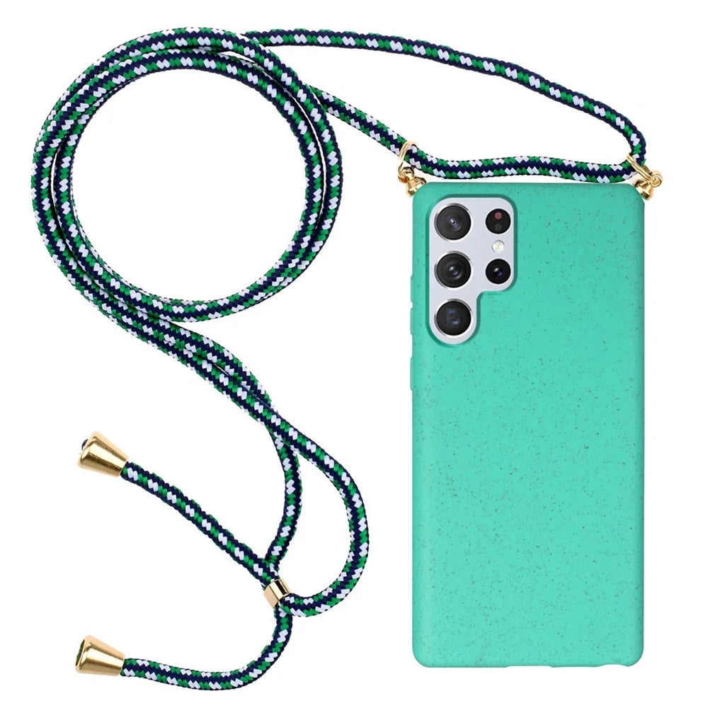 For Samsung Galaxy S24 Ultra Eco-Friendly Phone Case TPU+Wheat Straw Cover with Lanyard - Sky Blue - 1