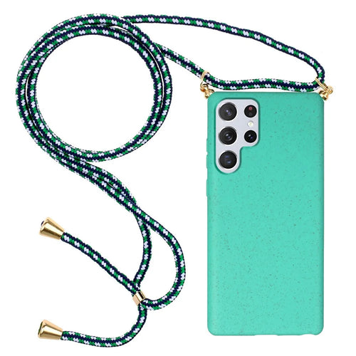 For Samsung Galaxy S24 Ultra Eco-Friendly Phone Case TPU+Wheat Straw Cover with Lanyard - Sky Blue - 1