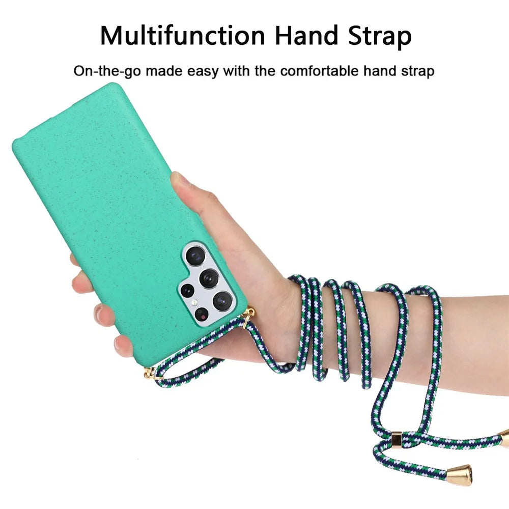 For Samsung Galaxy S24 Ultra Eco-Friendly Phone Case TPU+Wheat Straw Cover with Lanyard - Sky Blue - 2