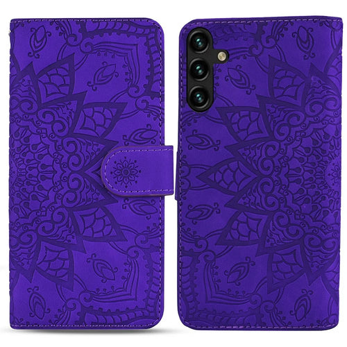 For Samsung Galaxy A55 5G Case Imprinted Flower Calf Texture Cover - Purple - 1