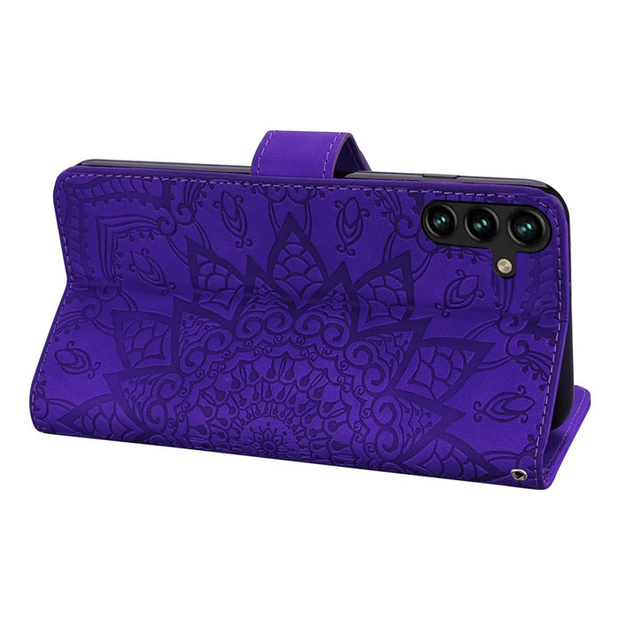 For Samsung Galaxy A55 5G Case Imprinted Flower Calf Texture Cover - Purple - 3