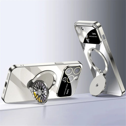 VOERO For iPhone 12 Pro Kickstand Case Electroplating Shockproof PC Phone Cover - Titanium - 1