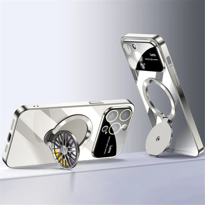 VOERO For iPhone 12 Pro Kickstand Case Electroplating Shockproof PC Phone Cover - Titanium - 1