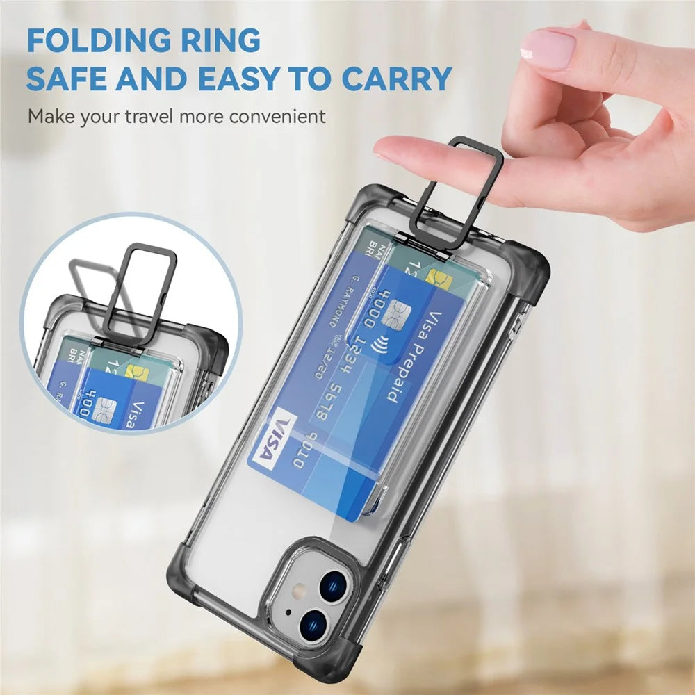 YSM Reinforced Corners Series for iPhone 11 Kickstand Case Clear Cover with Card Holder - Transparent Black - 2